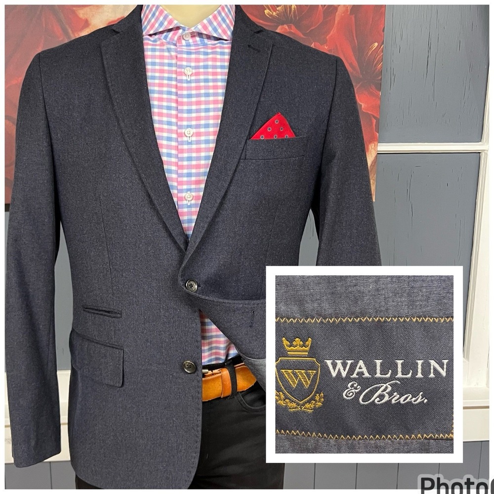 Wallin & Bros Soft Tweeded Blazer Sport Coat Mens 42R Slim Fit Wool Grayish Navy